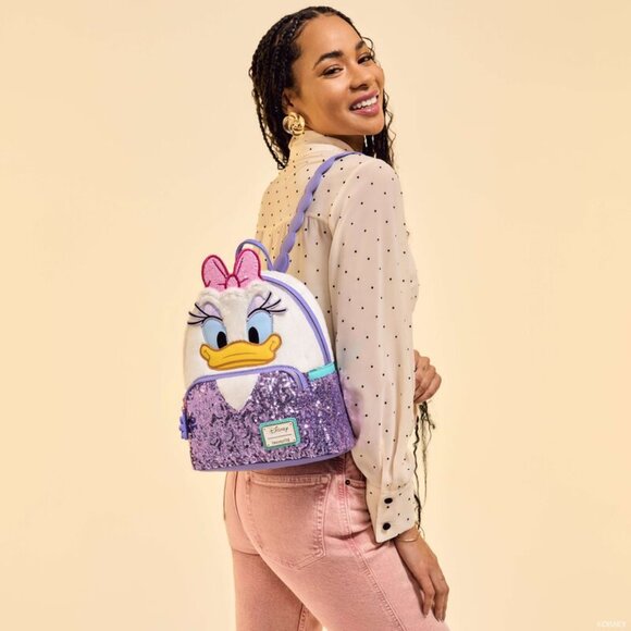 Loungefly Daisy Duck 85th Anniversary Sequin Plush Cosplay Mini Backpack NWT - Picture 2 of 8